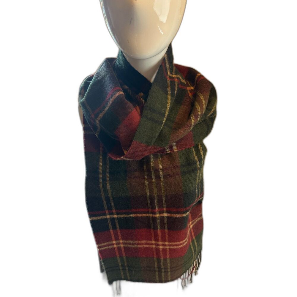 Cashmere Scarf w/ Fringes 36 x 13"OS  Tartan Made in Scotland Multicolored